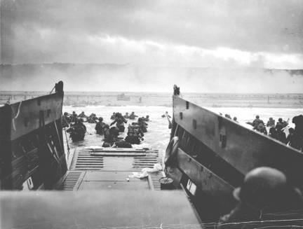 Robert F. Sargent, 'Landing Craft at Omaha Beach', June 6, 1944. Black and White photograph. United States Coast Guard photo